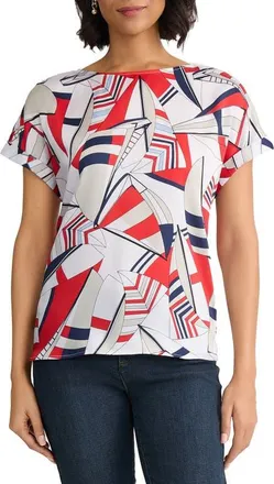 Jones New York Geo Print Side Button Top in Natural White Multi at Nordstrom, Size X-Small