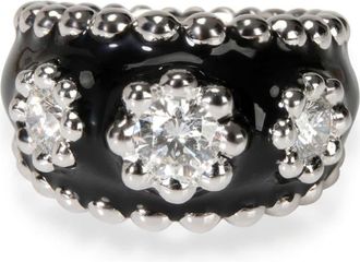 Chanel 18kt white gold enamel cocktail ring - women - 18kt White Gold/Diamond - One Size - Silver