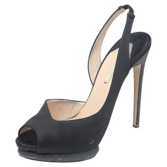 Nicholas Kirkwood Black Satin Platform Slingback Sandals