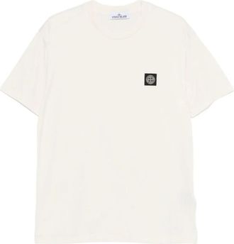 Stone Island Slim-fit T-shirt met kompaspatch - Heren - T-shirts - Wit - 2XL - Katoen - Tops