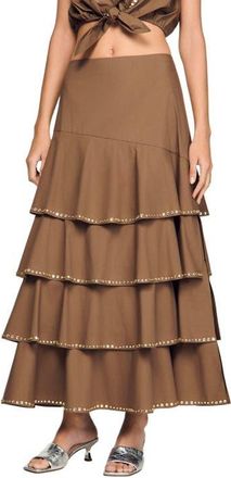 Sandro Long ruffled rhinestone skirt in Brown at Nordstrom, Size 34 Eu