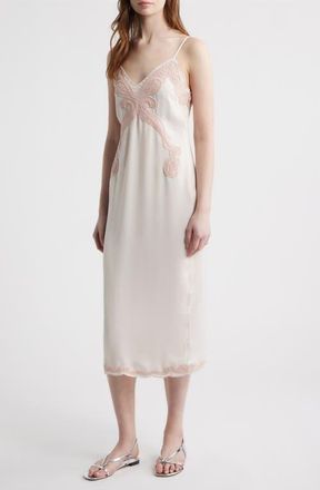Rag & Bone Ann Embroidery Detail Midi Slipdress in Blush at Nordstrom, Size 00