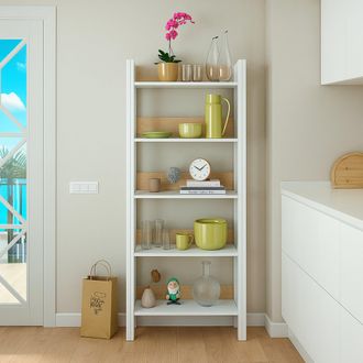 Dmora Dmora - Librer&iacute;a Warwick, Estanter&iacute;a De Oficina Con 5 Estantes, Librer&iacute;a, Biblioteca, 57x27h170 Cm, Blanco Brillante Y Roble, Con Embalaje Reforzado