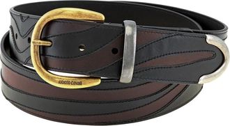 Roberto Cavalli Mens Zebra Patch Leather Belt, Size 100 cm