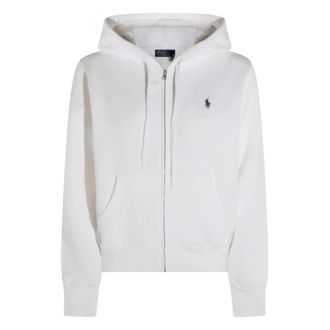 Polo Ralph Lauren Hoodie met logoborduurwerk en fleece voering - Dames - Vesten met rits - Wit - S - Katoen - Hoodies & sweatvesten