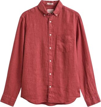 GANT Casual Shirts, male, Red, Size: L Regular Fit Linen Shirt