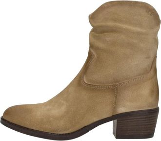Aqa Enkellaarsjes Hak - Dames - Cowboylaarzen - Beige - 40 EU - Leer - Schoenen