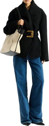 Balmain Belted wool pea coat in Black at Nordstrom, Size 36