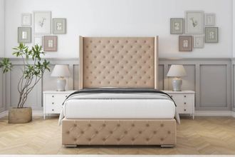 Sloomy Arundel Plush Frame-Mattress - 50 Upholstered Wingback Headboard in Stone | Size: Small Single