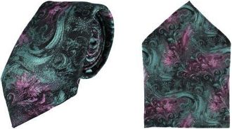 Trafalgar Store Big and Tall Arcane Storm Silk Tie & Pocket Square Bundle in Multiple at Nordstrom
