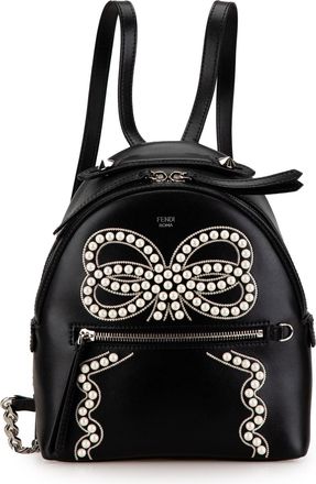 Fendi Pre-owned Womens Embellished Leather Backpack - Black - One Size