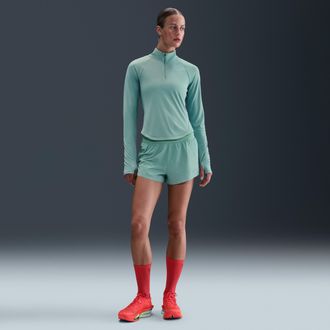Nike Womens Swift Dri-FIT Mid-Rise 2.5 Brief-Lined Running Shorts in Green | HQ0638-017