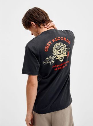 Obey Mens Savage sounds leopard graphic T-shirt