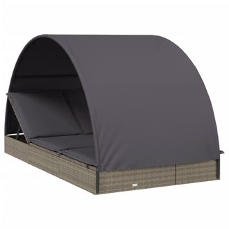 vidaXL Tumbona 2 Personas Toldo Redondo Rat&aacute;n Pe Gris 211x112x140 Cm Vidaxl
