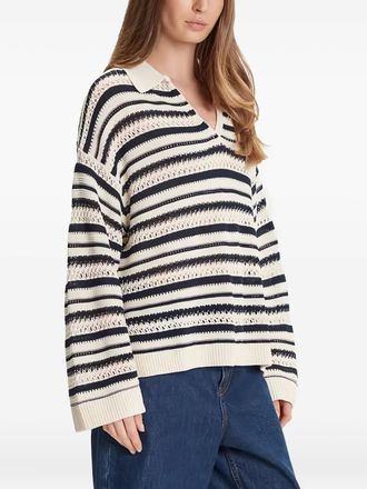 Tommy Hilfiger striped polo-neck sweater - women - Polyamide/Organic Cotton - M - White