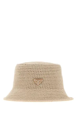 Prada Mens Sand Crochet Bucket Hat Deserto Exterior: Cotton Cappelli