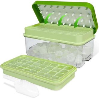 OEM Bandeja Para Cubitos De Hielo Con Tapa - 64 Cubitos - F&aacute;cil De Extraer - Ideal Para C&oacute;cteles, Whisky Y Caf&eacute; - Incluye 2 Recipientes Y 1 Cubeta Para Hi