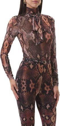 AFRM Julien Tie Neck Turtleneck Mesh Top in Scattered Snake at Nordstrom, Size X-Small