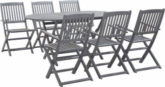 vidaXL 7 Piece Garden Dining Set Solid Acacia Wood Grey Vidaxl