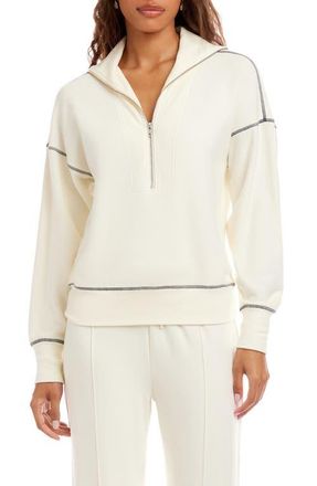 Karen Kane Contrast Stitch Half Zip Pullover in Cream at Nordstrom, Size X-Large