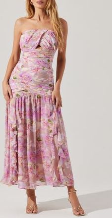 ASTR the Label Estefany Floral Strapless Maxi Dress in Pink Floral at Nordstrom Rack, Size Small