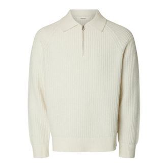 Selected Gebreide trui met halve rits - Heren - Truien - Beige - Maat: S Wol