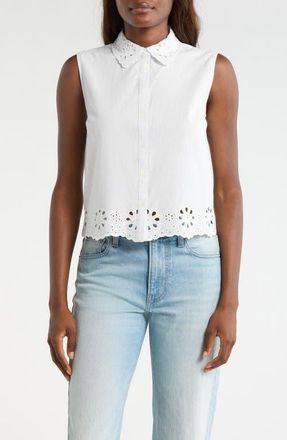 Lucky Brand Sleeveless Eyelet Button Front Top in 1643 Light Seashell at Nordstrom, Size Xx-Large