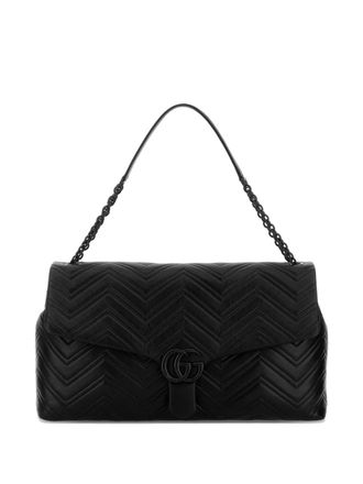 Gucci GG leren schoudertas met chevron-streeo - Zwart