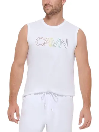 Calvin Klein Mens Rainbow Collection Sleeveless Shirt In White