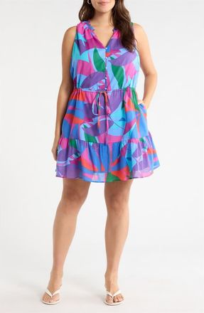 Sugarlips Vemmy Abstract Itzel Sleeveless Dress in Magenta-Blue-Green at Nordstrom, Size 1X