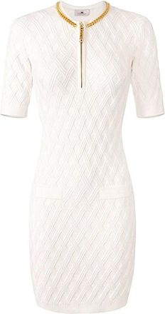 Elisabetta Franchi Mini abito in maglia a rombi c - Dames - Korte kleedjes - Wit - M - Kleedjes