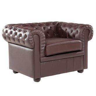 Beliani Sill&oacute;n Chesterfield Tapizado En Piel Color Marr&oacute;n Patas De Madera Oscura Contempor&aacute;neo Chesterfield