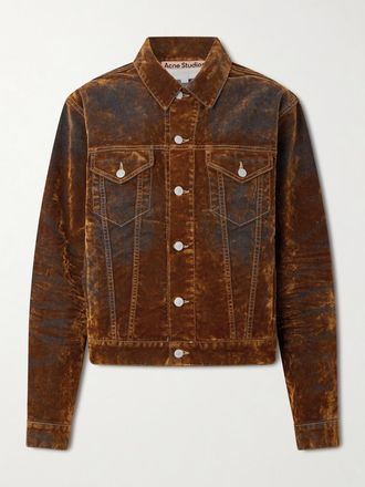 Acne Studios Giacca In Denim Floccato - Marrone