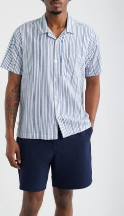 Obey Evans Stripe Camp Shirt in Blue/White Multi at Nordstrom, Size Xx-Large