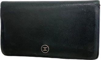 Chanel Black Leather Long Wallet (Bi-Fold) (Pre-Owned)