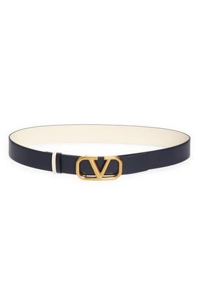 Valentino Garavani Reversible VLOGO Belt in Marine/Light Ivory at Nordstrom, Size 100