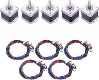 OEM Paquete De 5 Controladores De Motor Paso A Paso Nema-17, Bif&aacute;sicos, &Aacute;ngulo De 1,8&deg;, 0,9 A, 0,4 Nm, Paso De 42 Mm, Con Cable De Conexi&oacute;n. Pieza De Repu