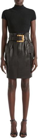 Balmain Belted lambskin skirt in Black at Nordstrom, Size 38