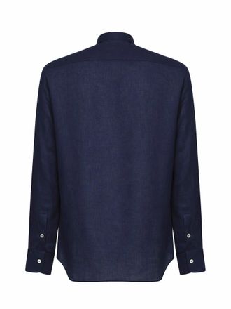 Tagliatore Linen Polo-Collar Shirt - Navy