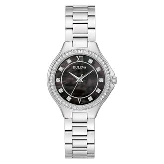 Bulova Quartz Crystal Black Mother of Pearl Dial Ladies Watch 96L300