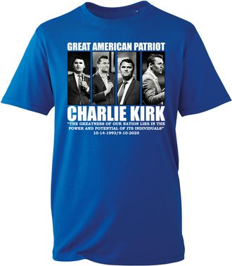 Generic Great American Patriot Charlie Kirk Inspired Tribute Graphic T-Shirt Motivational Quote Design Memorial Top (Royal, 3XL Years)