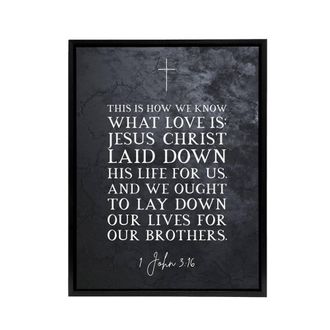 Artery8 John 3 16 Love Jesus Christ Bible Quote Framed Canvas Wall Art Print in Grey | Size: W24 x H32