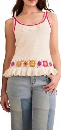 Tribal Sasi Scoop Neck Crochet Detail Sweater Tank In White