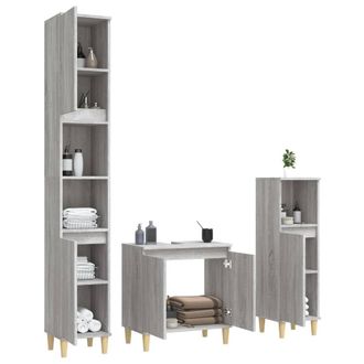 Berkfield Home Durable 3 Piece Bathroom Furniture Set Grey Sonoma Engineered Wood