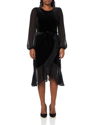 Tommy Hilfiger Womens Jersey Stretch Chiffon Long Sleeve Dress, Black, 14