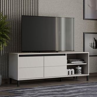 Dmora Mueble Para Tv Cigno, 2 Estantes, 2 Puertas, Con Patas, 138x40x52h Cm Blanco Crema