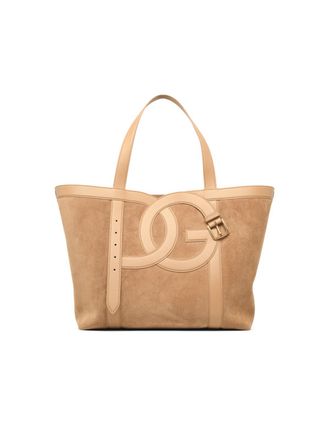 Dolce & Gabbana Borsa in pelle scamosciata beige Shopping Dg Belt di Dolce & Gabbana