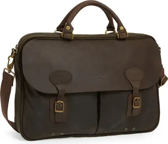 Barbour Waxed Leather Briefcase in Olive at Nordstrom