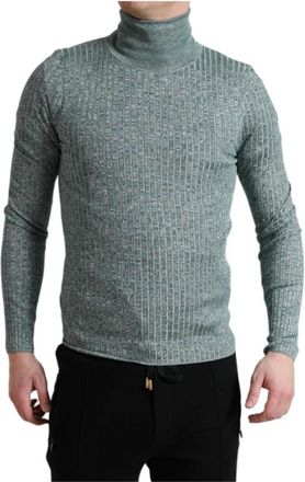 Dolce & Gabbana Pullover Trui - Heren - Coltruien - Groen - M - Katoen - Truien & Vesten