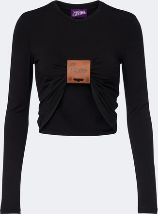 Jean Paul Gaultier T-shirt cropped in jersey con pelle